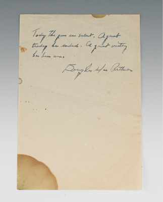 Douglas MacArthur Inscription Signature Hand written in blue ink Today
