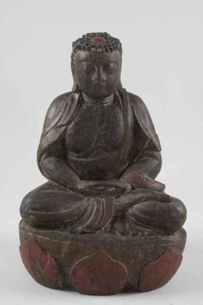 Chinese Buddha Antique Statue Carved Polychrome wooden polychrome and gilt