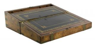 AN ENGLISH BURL WALNUT BRASS BOUND LAPDESK AN ENGLISH BURL