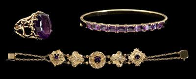 Amethysts bracelets ring 14kt yellow gold mounts bangle bracelet set