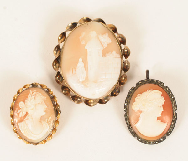 Lot of 3 Victorian shell cameo pins and or pendants