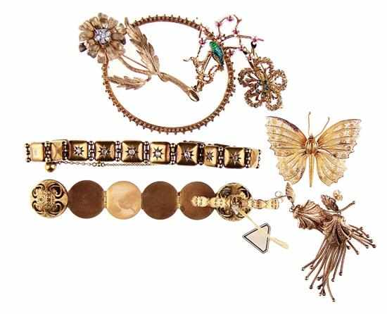Collection of vintage jewelry Etruscan style bangle bracelet 14K pink