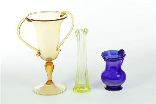 THREE PIECES OF GLASS American and European 20th century Amber