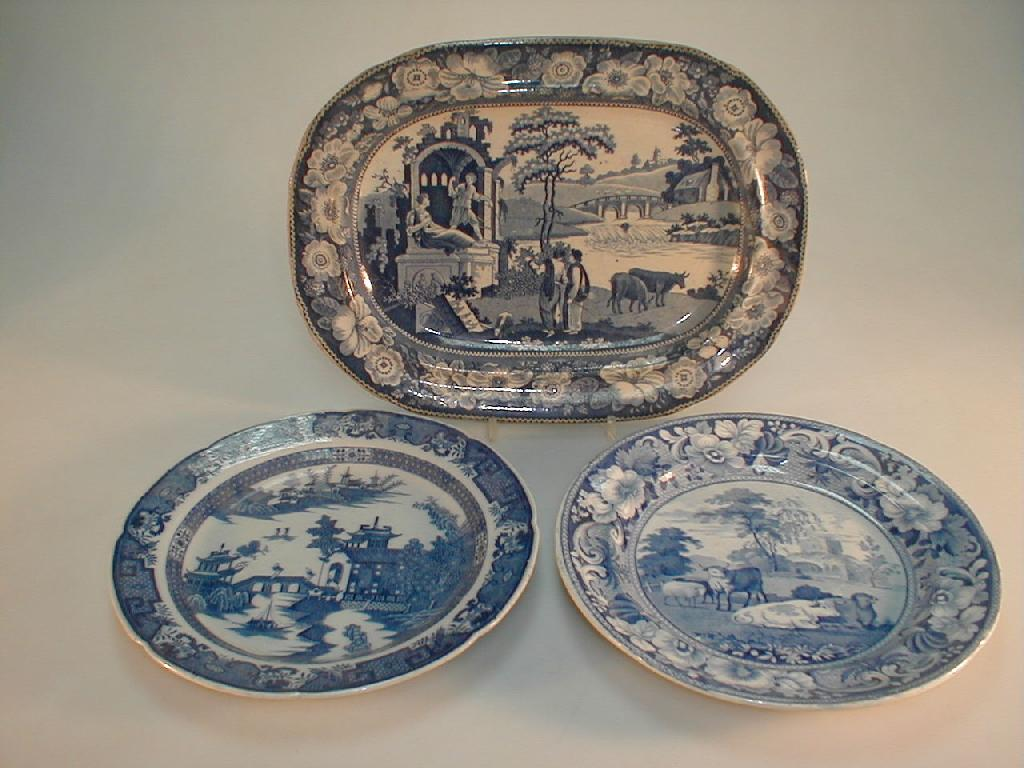 An English pearlware blue printed plate Kirkham Priory Yorkshire with