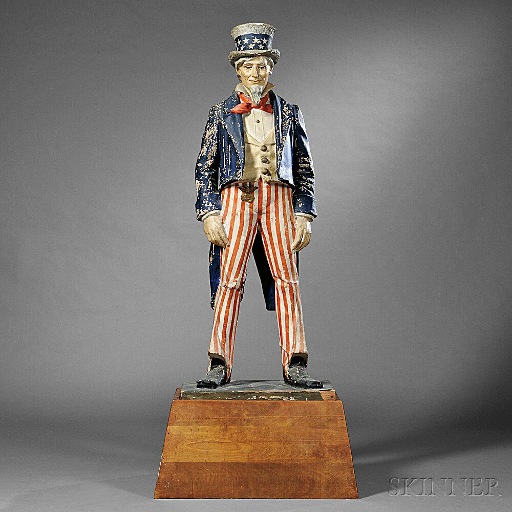 Polychrome Papier mache Uncle Sam Figure America early 20th century