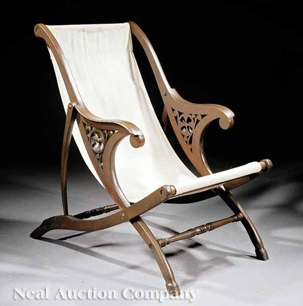 An Eastlake Painted Folding Campaign Chair late 19th c canvas