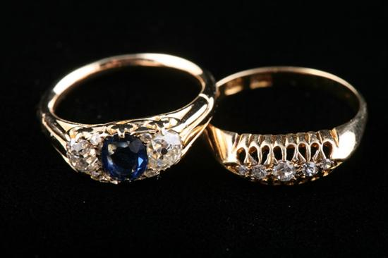 TWO ANTIQUE YELLOW GOLD AND PRECIOUS GEMSTONE RINGS One 14K