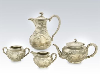 An early 20th century Chinese three piece tea service and