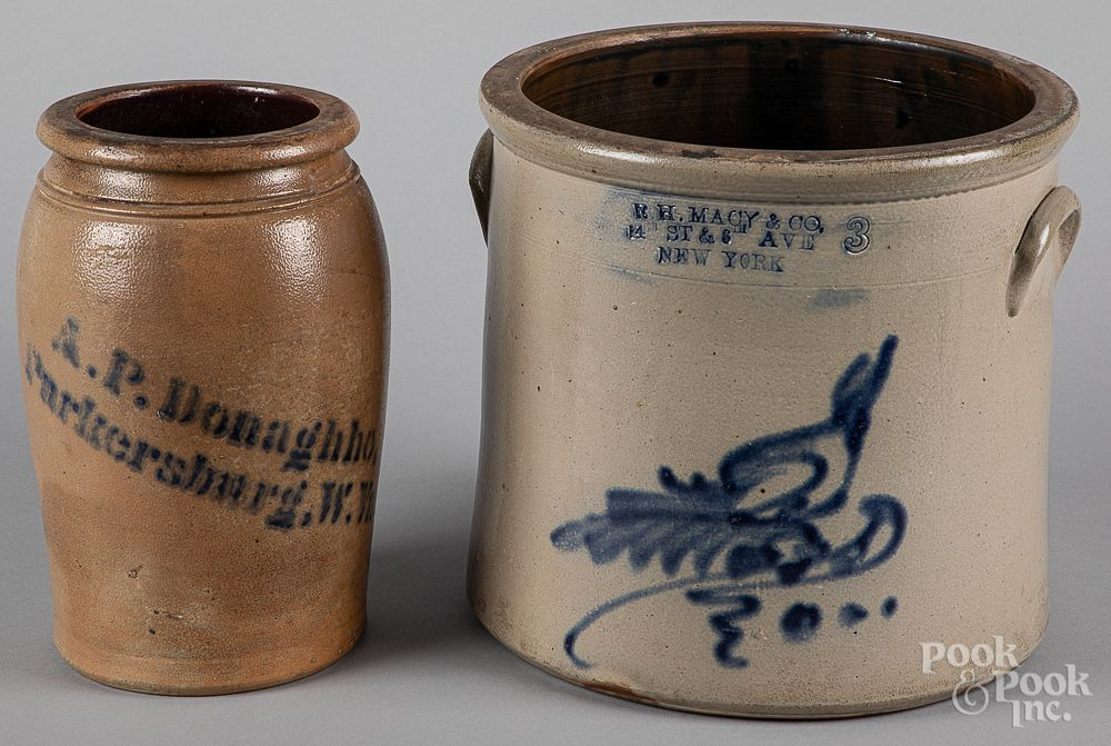 West Virginia stoneware crock 19th c West Virginia stoneware crock
