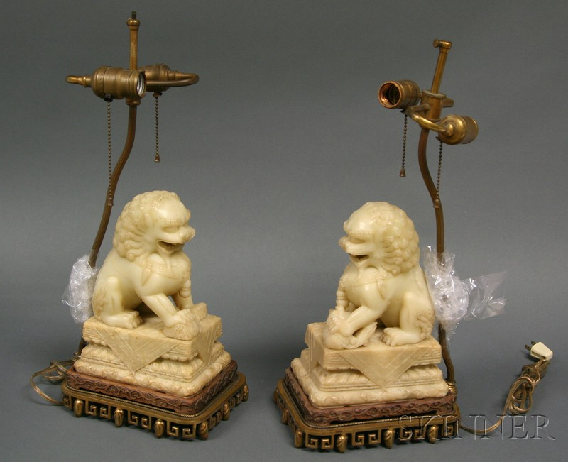 Pair of Soapstone Buddhist Lions China 19th century stone of