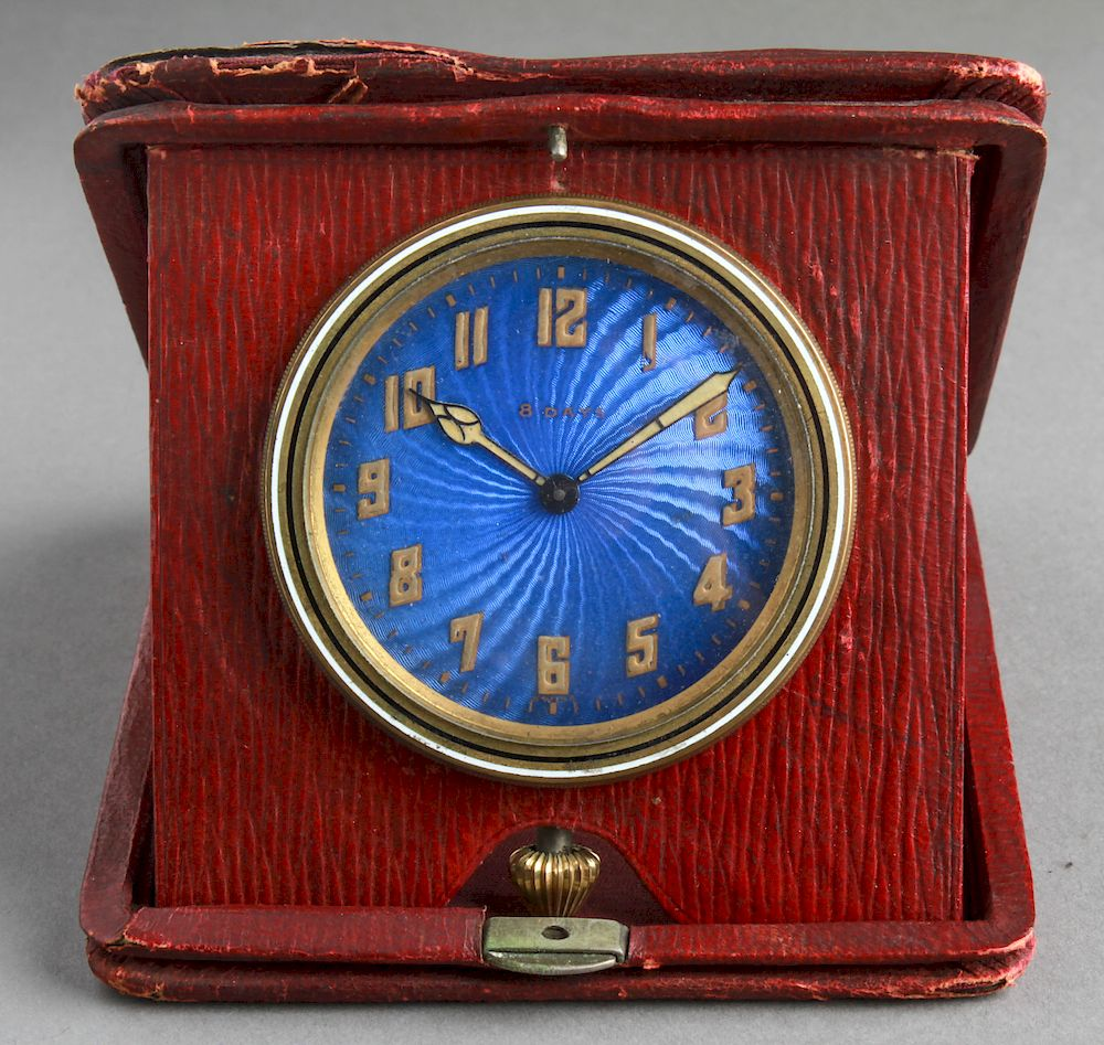 Swiss Guilloche Enamel 8 Day Travel Clock Swiss eight day