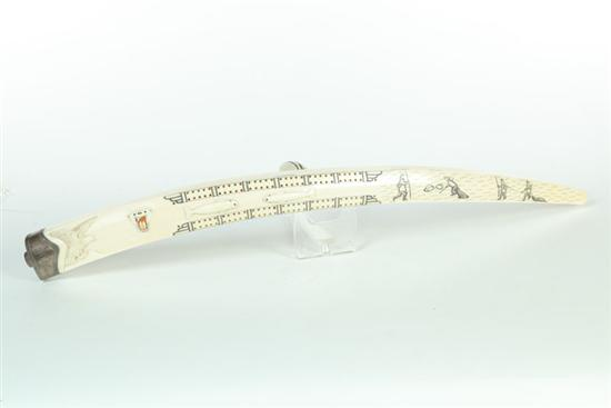 CARVED AND SILVER MOUNTED CRIBBAGE BOARD Eskimo early 20th century
