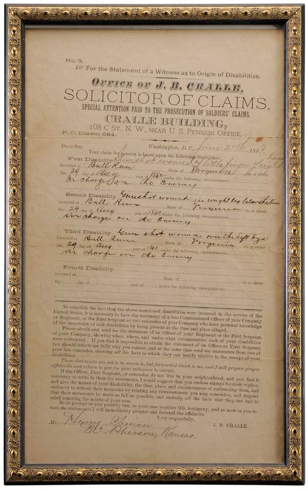 Civil War Claim Document American dated June 25 1889 partially