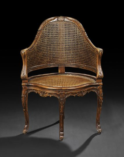 Provincial Louis XV Style Fruitwood Bergere Encoignure mid 19th century