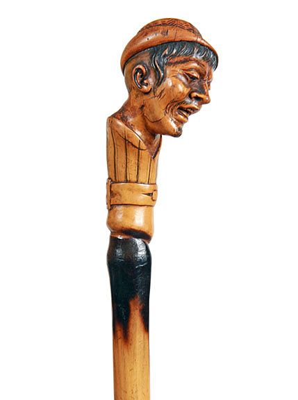 Folk Art Portrait Cane Ca 1875 A nicely carved gentlemen