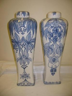 A MATCHED PAIR OF RORSTRAND POTTERY VASES of inverted squared