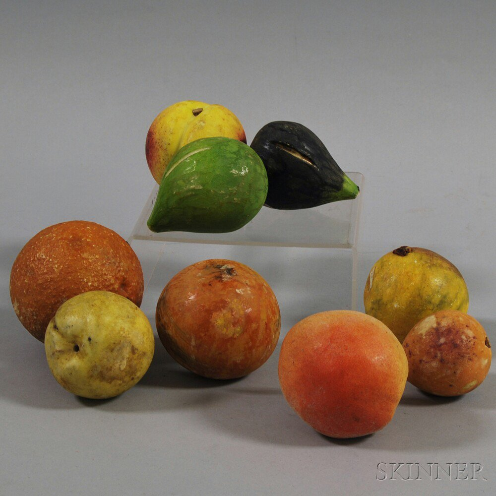 Nine Pieces of Stone Fruit 19th century two figs three