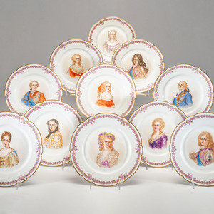 Eleven S vres Porcelain Portrait Cabinet Plates each signed Debrie