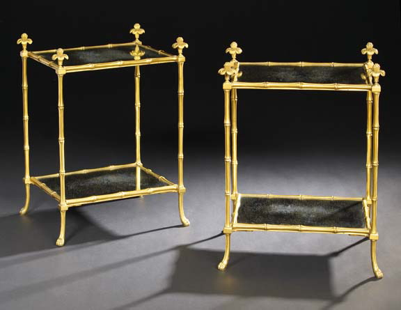 Good Pair of French Gilt Brass Bamboo and Antiqued Mirrored