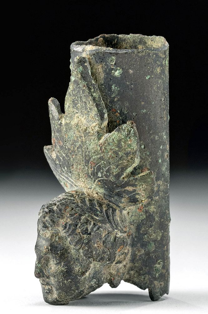 Roman Leaded Bronze Furniture Fragment w Face Leaf First Time