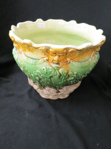 Majolica Pottery Jardiniere faces garland design 9 tall 11 diameter