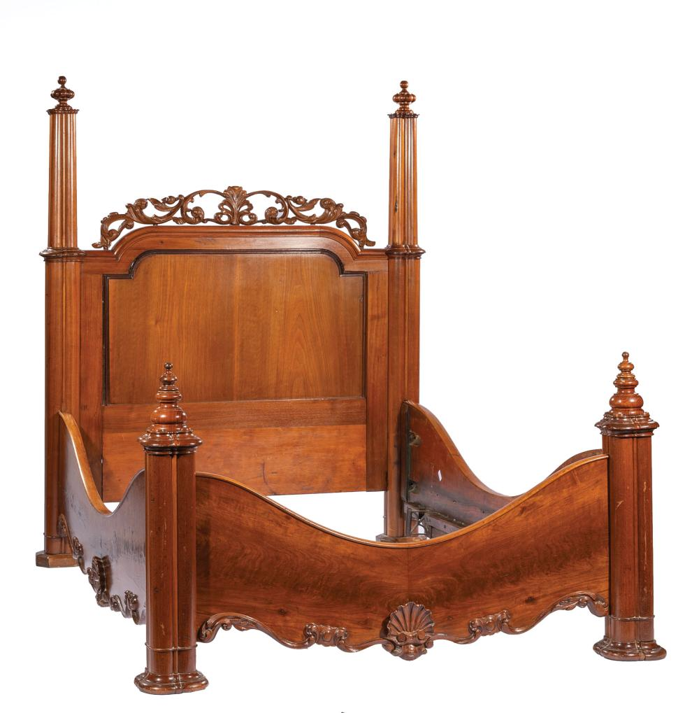American Rococo Parcel Ebonized Rosewood Bedstead mid 19th c attr