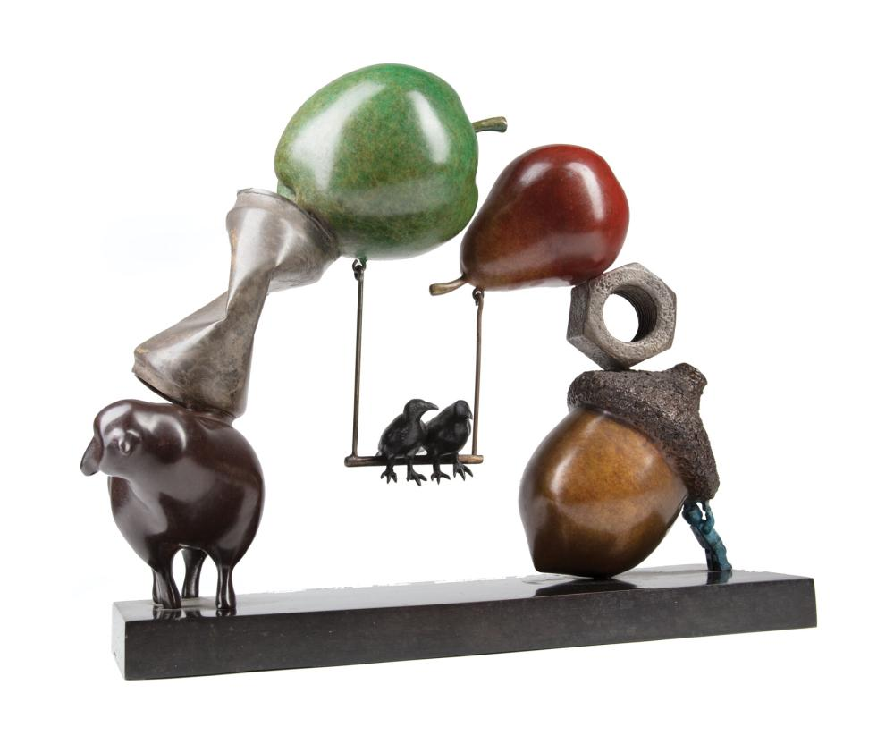 Peter Woytuk American New Mexico b 1958 Lovebirds bronze sculpture