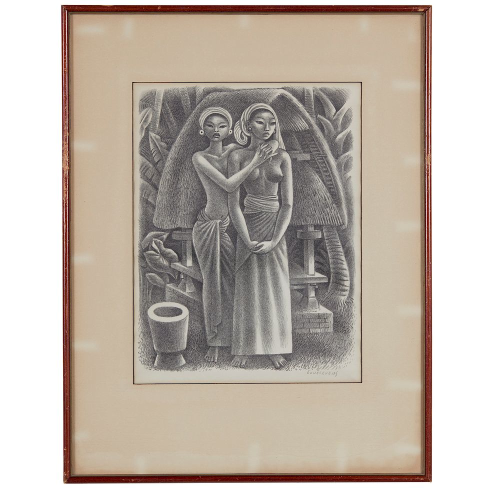 Miguel Covarrubias 1904 1957 Lithograph Rice Granary Bali Framed Miguel