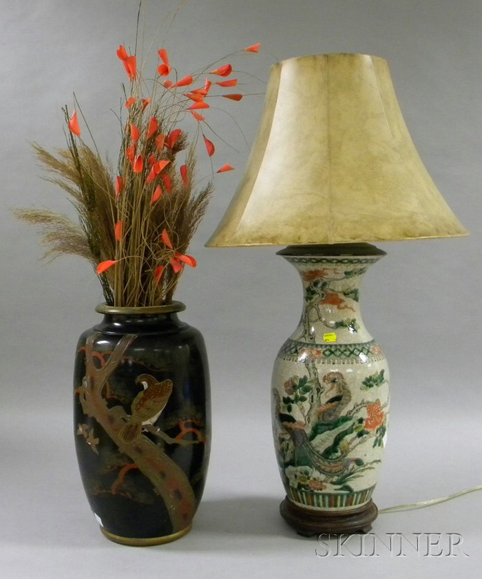Two Asian Vases one made into a bottle form lamp