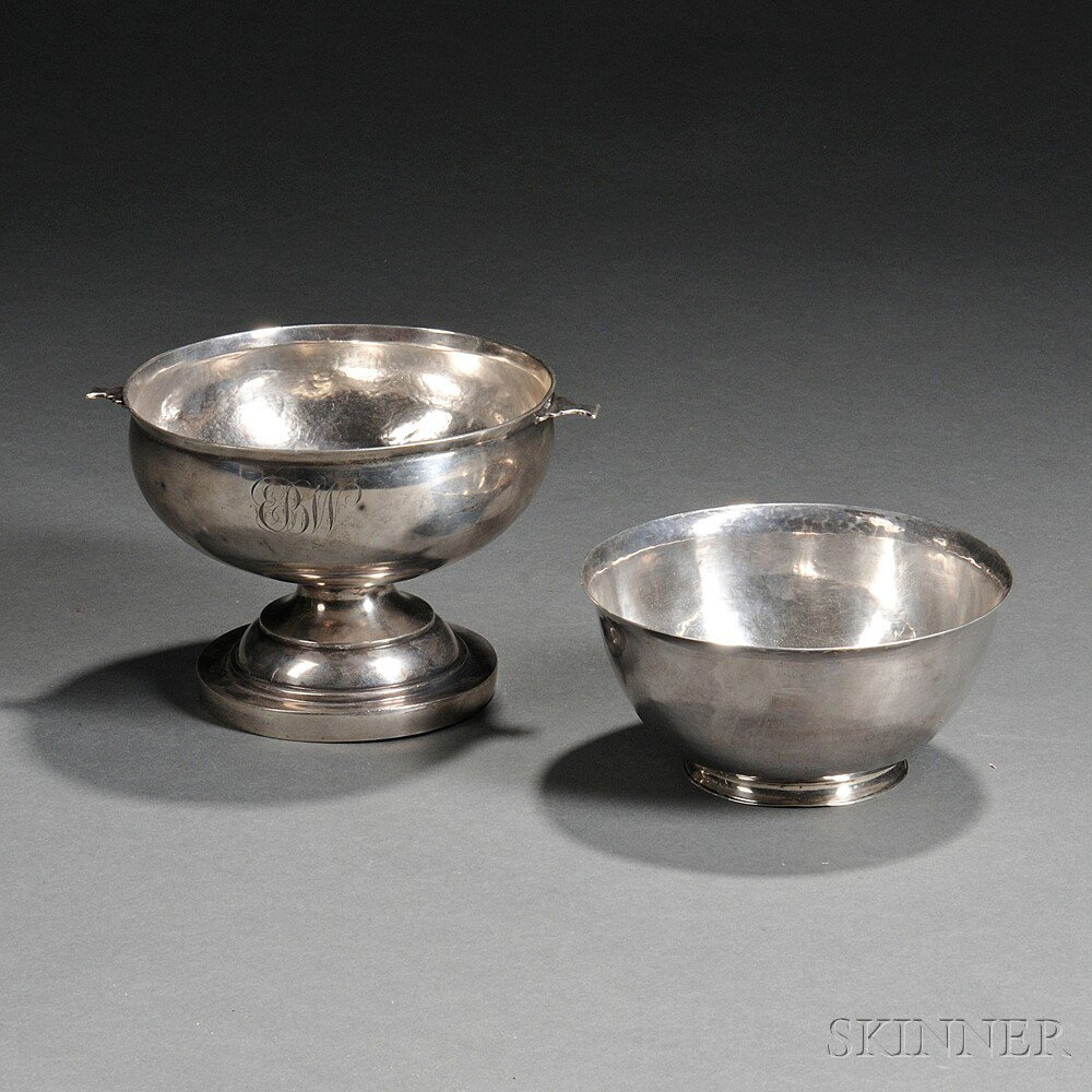 Two American Hand hammered Silver Bowls a monogrammed waste bowl