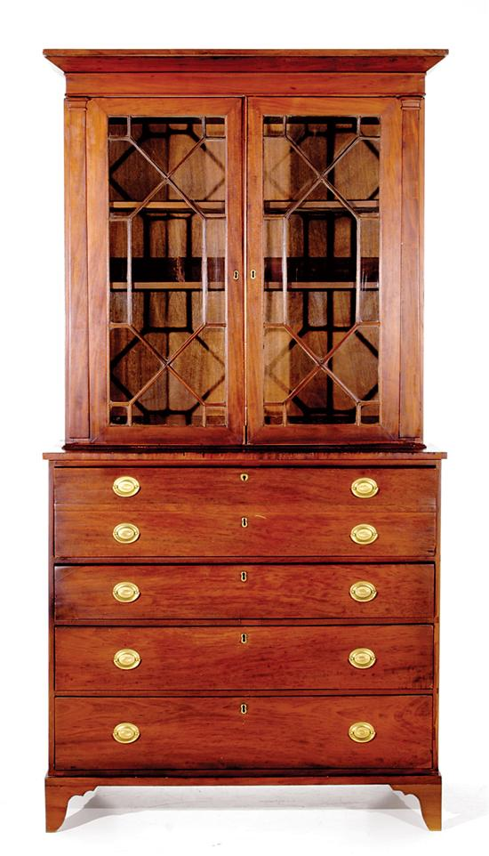 Federal style inlaid mahogany secretary bookcase mid 19th century canted