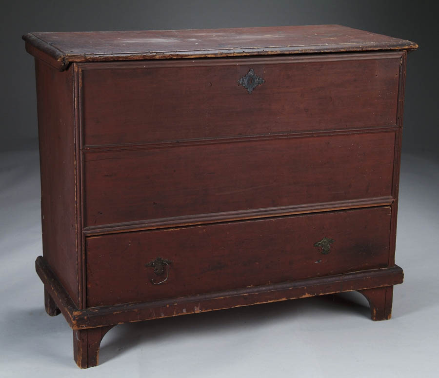 EARLY ONE DRAWER LIFT TOP BLANKET CHEST IN RED The