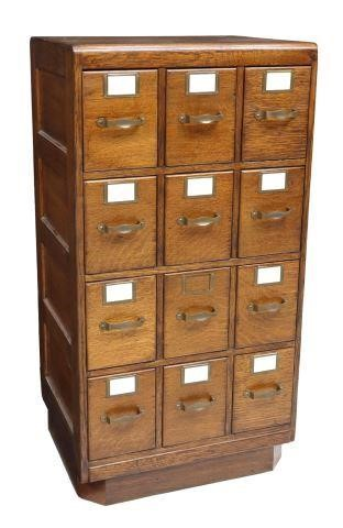 American oak card catalog cabinet early 20th c twelve drawers
