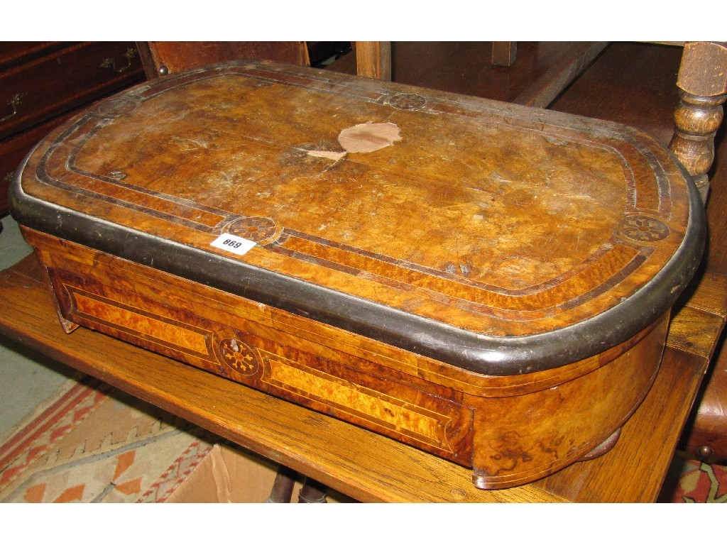 Victorian walnut and inlaid games table legs in box below