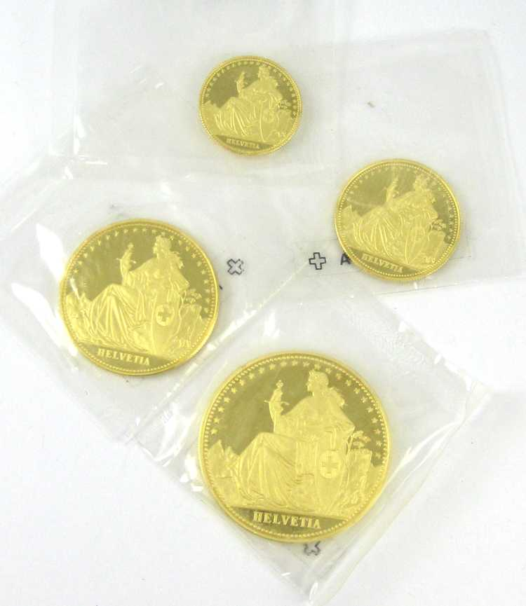 1986 SWITZERLAND HELVETIA GOLD COIN PROOF SET a 4 coin