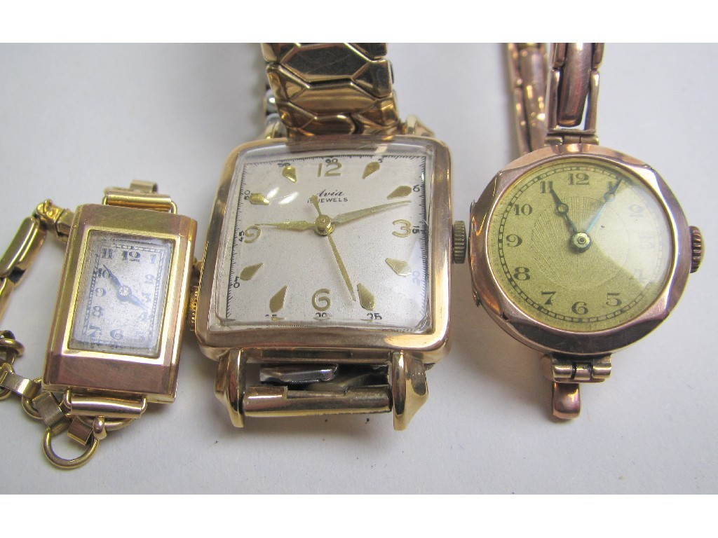 Lot comprising 1950 s 9 ct gold cased Avia wrist