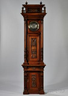 Thirty day Walnut Floor Regulator Austria round two piece brass