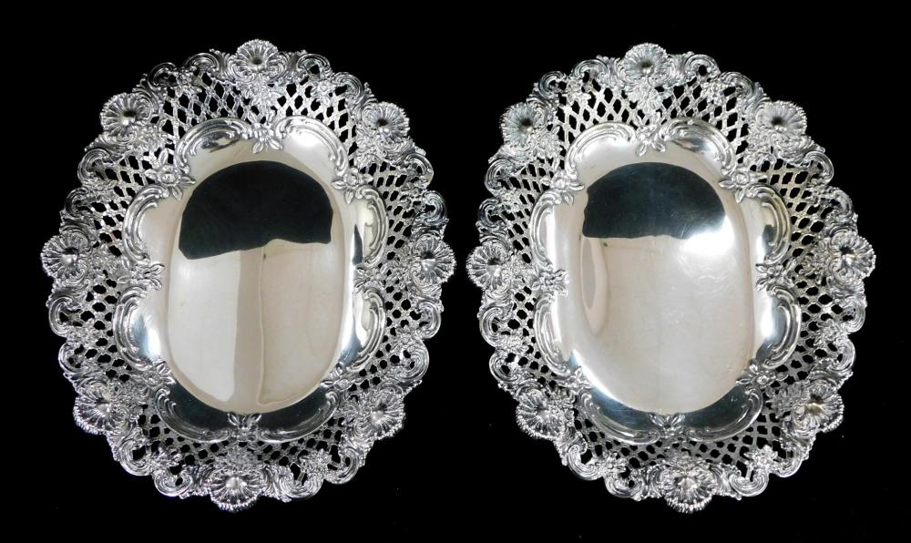 STERLING Pair of Tiffany Co reticulated bread basket c 1893