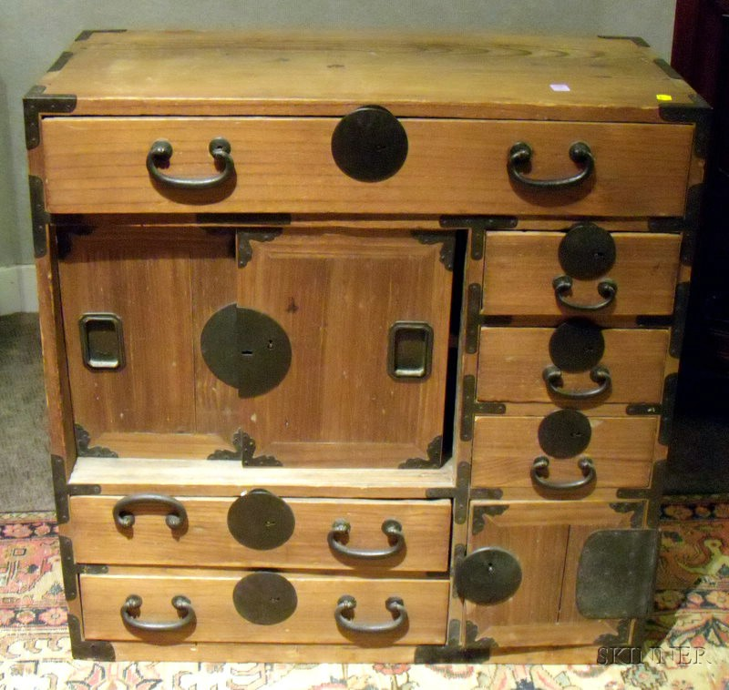 Japanese Iron mounted Pine Tansu Chest