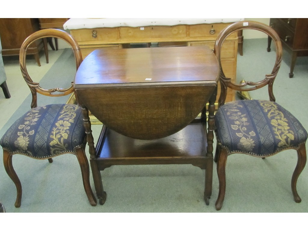 Oak tea trolley and a pair of Victorian balloon back
