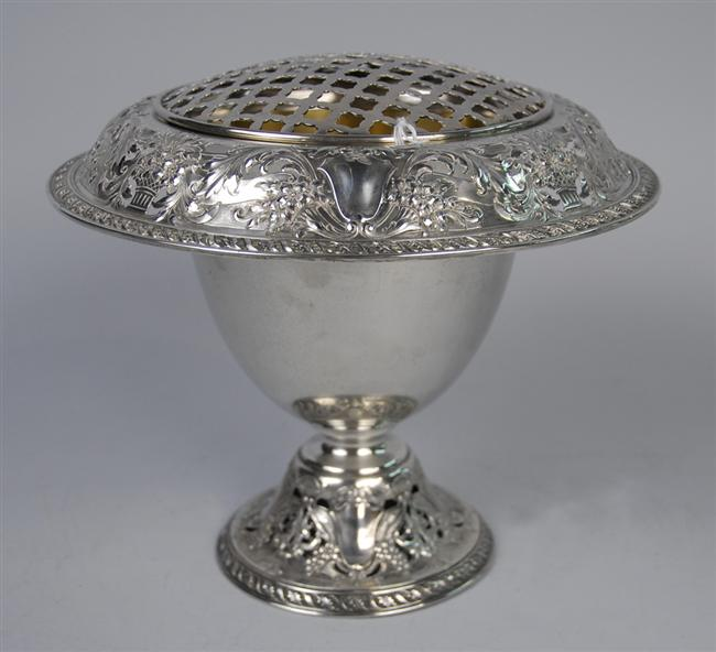 AMERICAN SILVER FOOTED CENTERPIECE VASE Gorham maker with gilt interior