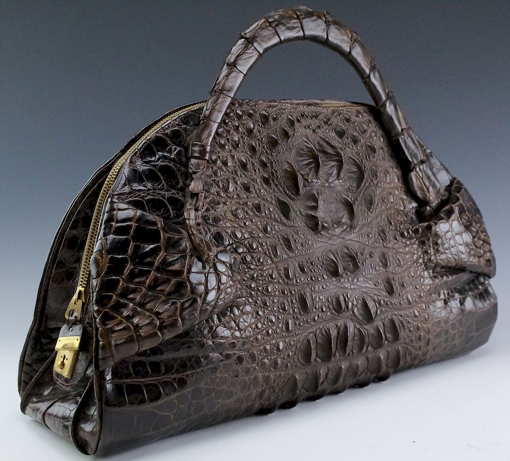 Large Vintage Crocodile Skin Leather Handbag Case Vintage crocodile skin