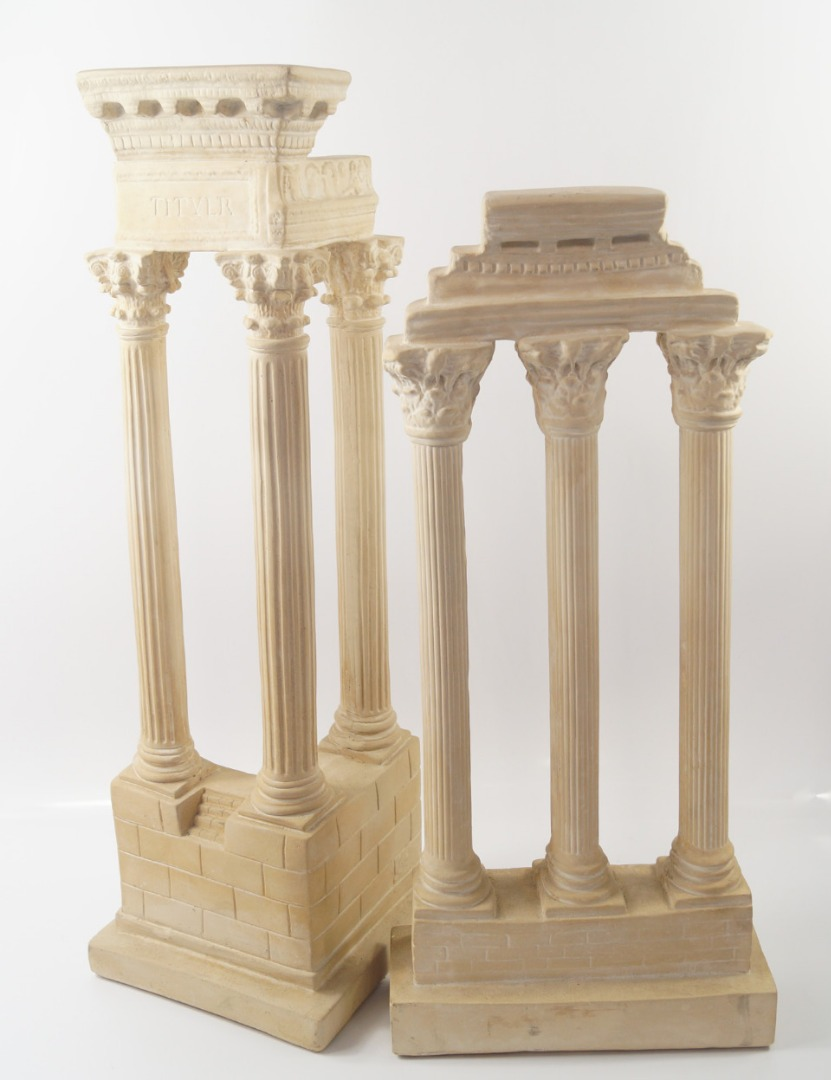 A pair of plaster architectural sculptures after The Temple of