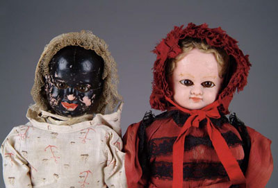 2 RARE BLACK WHITE FACE MULTI FACE WAX DOLLS Both