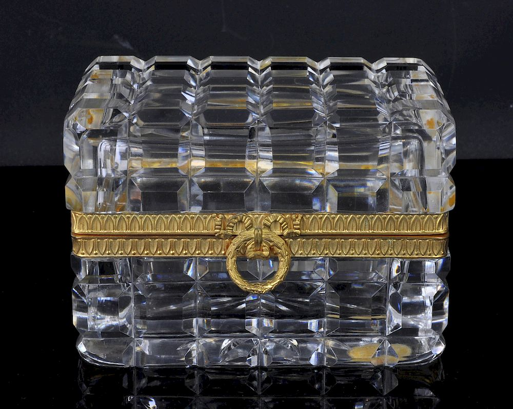 French Crystal Box with Gilt Bronze Mountings French cut crystal