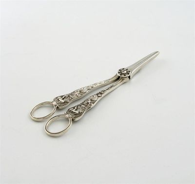 A pair of Victorian silver Bacchanalian pattern grape scissors by