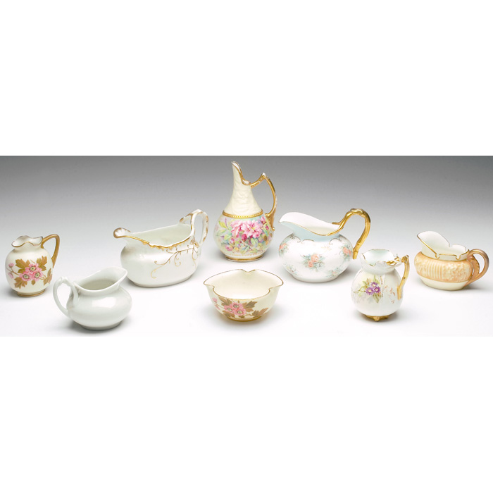 Belleek creamer ivory porcelain with pink apple blossoms marked 3