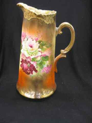Porcelain Tankard floral gold trim 13 1 2