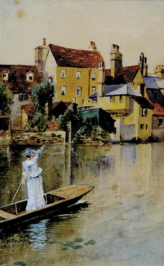 British school late 19th century ALONG THE RIVERwatercolor framed signed