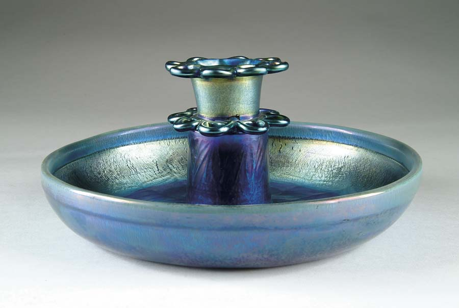 TIFFANY BOWL AND FLOWER FROG Beautiful peacock feather decoration molded